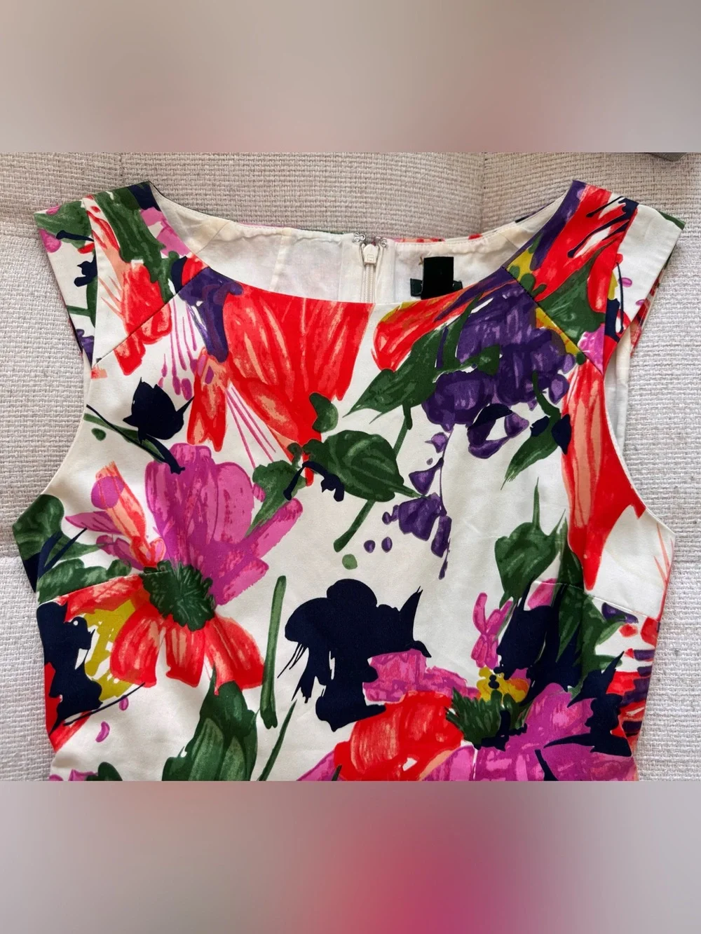 J. Crew Floral Sheath Dress in White with Red, Pink & Purple Blooms - size 0